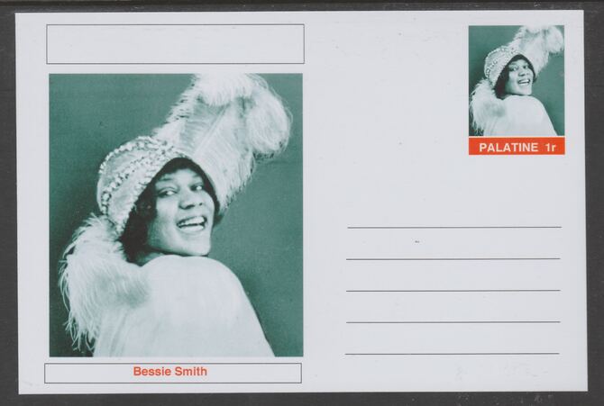 Palatine (Fantasy) Personalities - Bessie Smith glossy postal stationery card unused and fine, stamps on personalities, stamps on music, stamps on blues