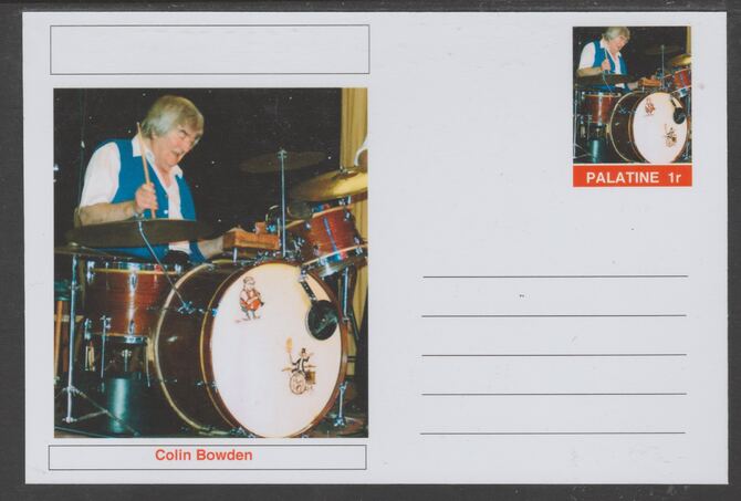 Palatine (Fantasy) Personalities - Colin Bowden glossy postal stationery card unused and fine, stamps on personalities, stamps on music, stamps on jazz