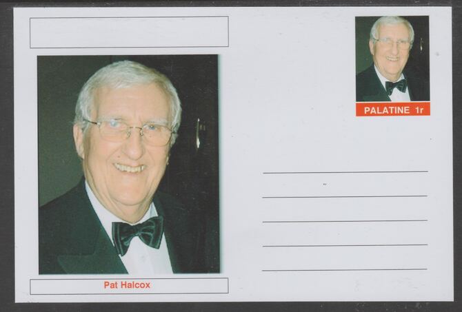 Palatine (Fantasy) Personalities - Pat Halcox glossy postal stationery card unused and fine, stamps on personalities, stamps on music, stamps on jazz
