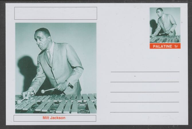 Palatine (Fantasy) Personalities - Milt Jackson glossy postal stationery card unused and fine, stamps on , stamps on  stamps on personalities, stamps on  stamps on music, stamps on  stamps on jazz