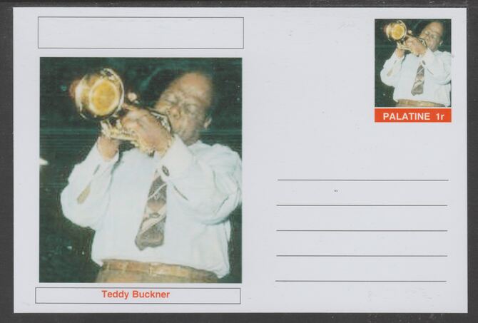 Palatine (Fantasy) Personalities - Teddy Buckner glossy postal stationery card unused and fine, stamps on personalities, stamps on music, stamps on jazz