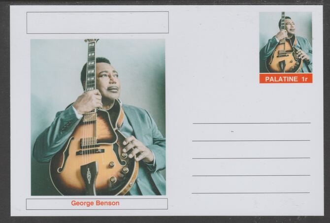Palatine (Fantasy) Personalities - George Benson glossy postal stationery card unused and fine, stamps on personalities, stamps on music, stamps on jazz