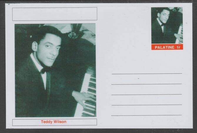 Palatine (Fantasy) Personalities - Teddy Wilson glossy postal stationery card unused and fine, stamps on , stamps on  stamps on personalities, stamps on  stamps on music, stamps on  stamps on jazz