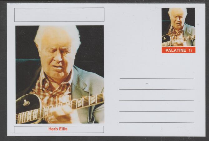 Palatine (Fantasy) Personalities - Herb Ellis glossy postal stationery card unused and fine, stamps on personalities, stamps on music, stamps on jazz