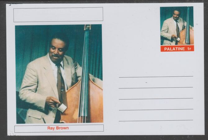 Palatine (Fantasy) Personalities - Ray Brown glossy postal stationery card unused and fine, stamps on , stamps on  stamps on personalities, stamps on  stamps on music, stamps on  stamps on jazz