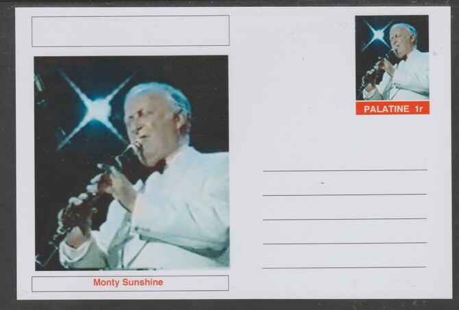 Palatine (Fantasy) Personalities - Monty Sunshine glossy postal stationery card unused and fine, stamps on personalities, stamps on music, stamps on jazz