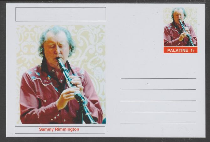 Palatine (Fantasy) Personalities - Sammy Rimington glossy postal stationery card unused and fine, stamps on personalities, stamps on music, stamps on jazz