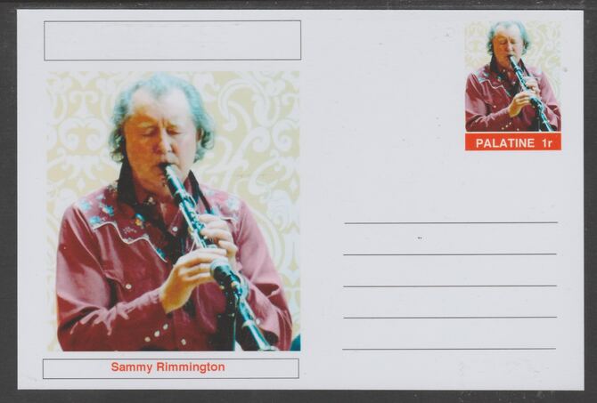 Palatine (Fantasy) Personalities - Sammy Rimington glossy postal stationery card unused and fine, stamps on , stamps on  stamps on personalities, stamps on  stamps on music, stamps on  stamps on jazz