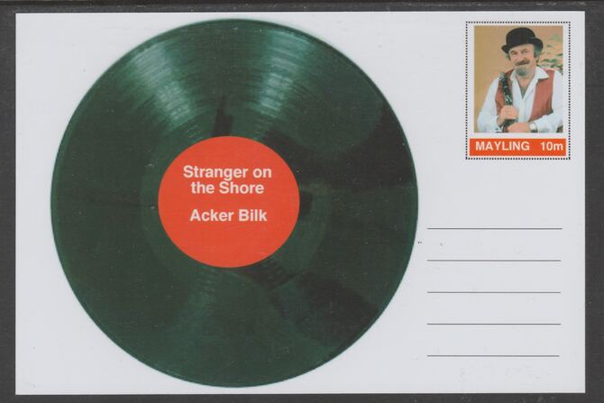 Mayling (Fantasy) Greatest Hits - Acker Bilk - Stranger on the Shore - glossy postal stationery card unused and fine, stamps on personalities, stamps on music, stamps on pops, stamps on 