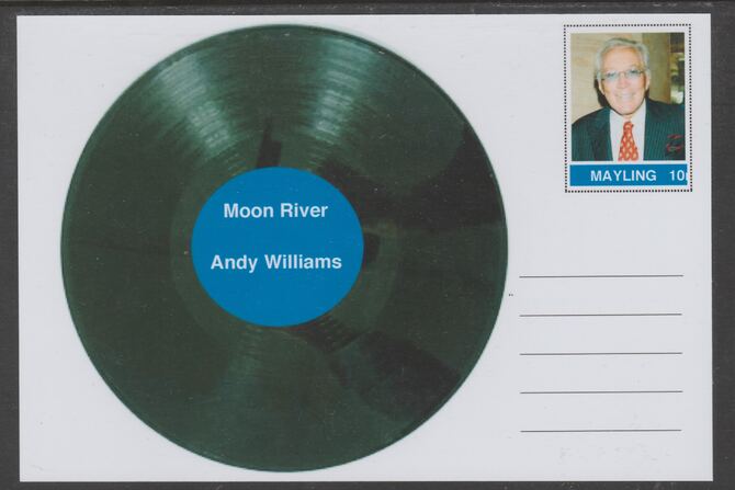Mayling (Fantasy) Greatest Hits - Andy Williams - Moon River - glossy postal stationery card unused and fine, stamps on personalities, stamps on music, stamps on pops, stamps on 