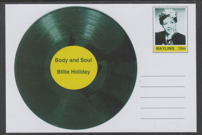 Mayling (Fantasy) Greatest Hits - Billie Holiday - Body and Soul - glossy postal stationery card unused and fine, stamps on , stamps on  stamps on personalities, stamps on  stamps on music, stamps on  stamps on pops, stamps on  stamps on 