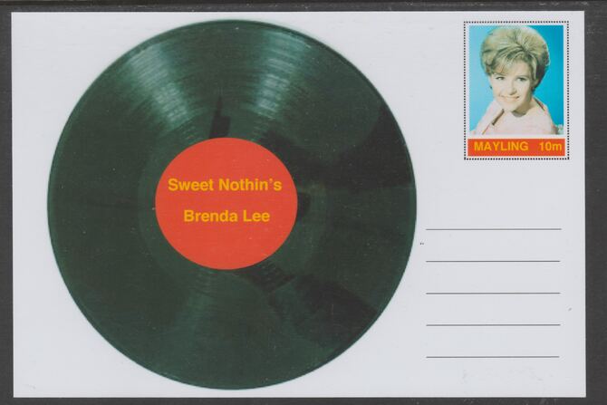 Mayling (Fantasy) Greatest Hits - Brenda Lee - Sweet Nothin's - glossy postal stationery card unused and fine, stamps on personalities, stamps on music, stamps on pops, stamps on rock, stamps on 