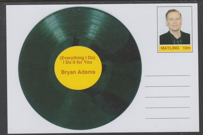 Mayling (Fantasy) Greatest Hits - Bryan Adams - (Everything I Do) I Do it for You - glossy postal stationery card unused and fine, stamps on personalities, stamps on music, stamps on pops, stamps on rock, stamps on 