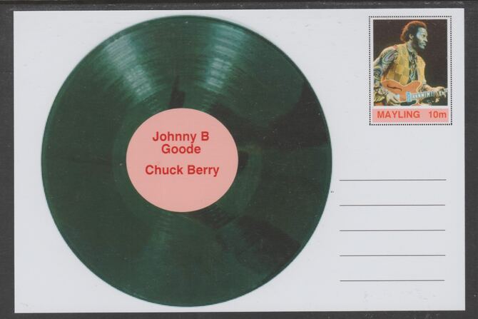 Mayling (Fantasy) Greatest Hits - Chuck Berry - Johnny B Goode - glossy postal stationery card unused and fine, stamps on personalities, stamps on music, stamps on pops, stamps on rock, stamps on 