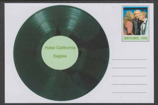 Mayling (Fantasy) Greatest Hits - Eagles - Hotel California - glossy postal stationery card unused and fine, stamps on personalities, stamps on music, stamps on pops, stamps on rock, stamps on 