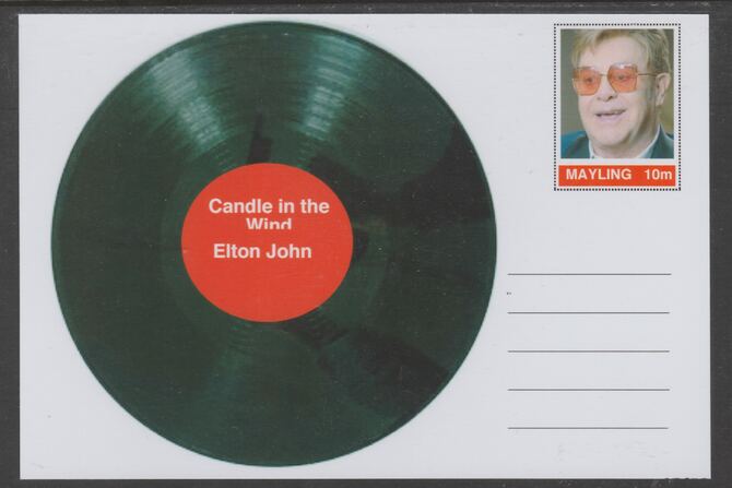 Mayling (Fantasy) Greatest Hits - Elton John - Candle in the Wind - glossy postal stationery card unused and fine, stamps on personalities, stamps on music, stamps on pops, stamps on rock, stamps on 