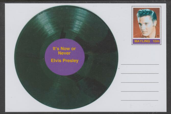 Mayling (Fantasy) Greatest Hits - Elvis Presley - Its Now or Never - glossy postal stationery card unused and fine, stamps on personalities, stamps on music, stamps on pops, stamps on rock, stamps on 