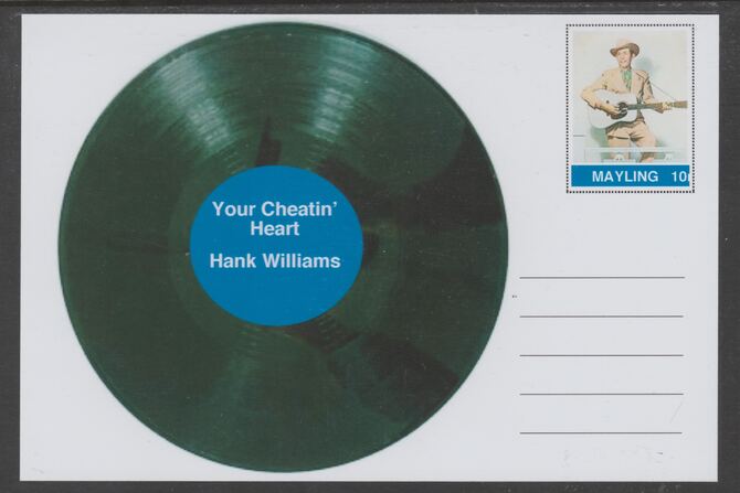 Mayling (Fantasy) Greatest Hits - Hank Williams - Your Cheatin' Heart - glossy postal stationery card unused and fine, stamps on , stamps on  stamps on personalities, stamps on  stamps on music, stamps on  stamps on pops, stamps on  stamps on rock, stamps on  stamps on 