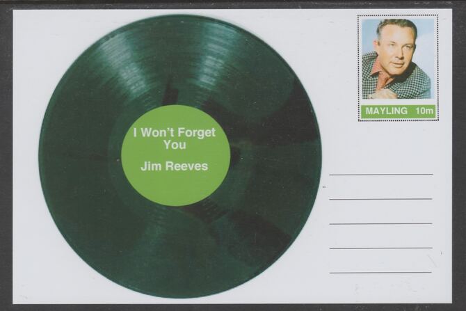 Mayling (Fantasy) Greatest Hits - Jim Reeves - I Wont Forget You - glossy postal stationery card unused and fine, stamps on personalities, stamps on music, stamps on pops, stamps on rock, stamps on 