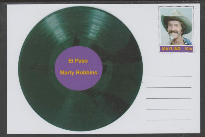 Mayling (Fantasy) Greatest Hits - Marty Robbins - El Paso - glossy postal stationery card unused and fine, stamps on personalities, stamps on music, stamps on pops, stamps on rock, stamps on 