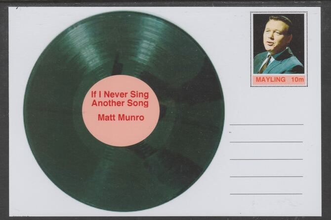 Mayling (Fantasy) Greatest Hits - Matt Munro - If I Never Sing Another Song - glossy postal stationery card unused and fine, stamps on personalities, stamps on music, stamps on pops, stamps on rock, stamps on 