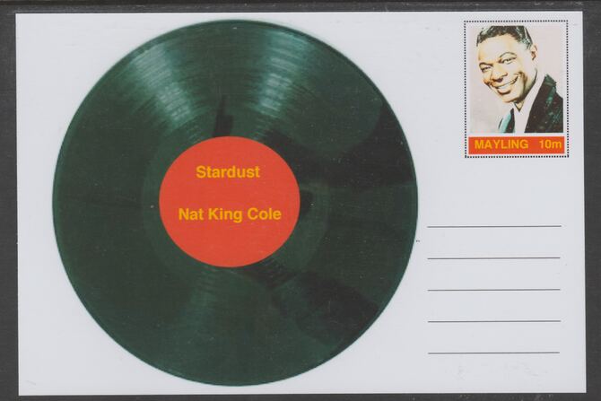 Mayling (Fantasy) Greatest Hits - Nat King Cole - Stardust - glossy postal stationery card unused and fine, stamps on personalities, stamps on music, stamps on pops, stamps on rock, stamps on 