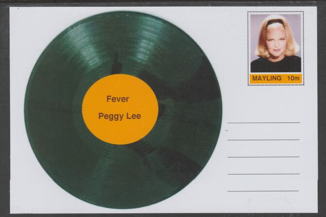 Mayling (Fantasy) Greatest Hits - Peggy Lee - Fever - glossy postal stationery card unused and fine, stamps on personalities, stamps on music, stamps on pops, stamps on rock, stamps on 