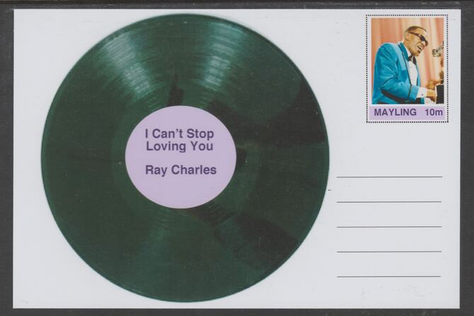Mayling (Fantasy) Greatest Hits - Ray Charles - I Can't Stop Loving You - glossy postal stationery card unused and fine, stamps on personalities, stamps on music, stamps on pops, stamps on rock, stamps on 