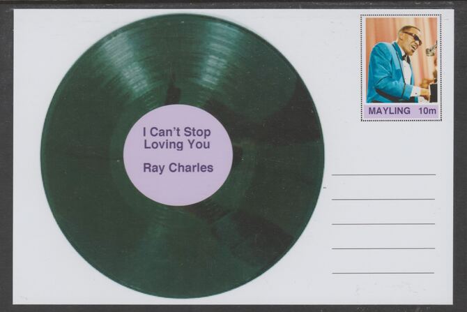 Mayling (Fantasy) Greatest Hits - Ray Charles - I Can't Stop Loving You - glossy postal stationery card unused and fine, stamps on , stamps on  stamps on personalities, stamps on  stamps on music, stamps on  stamps on pops, stamps on  stamps on rock, stamps on  stamps on 