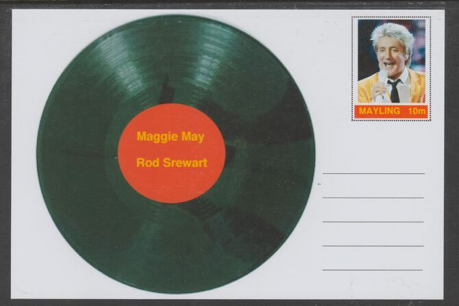 Mayling (Fantasy) Greatest Hits - Rod Stewart - Maggie May - glossy postal stationery card unused and fine, stamps on personalities, stamps on music, stamps on pops, stamps on rock, stamps on 