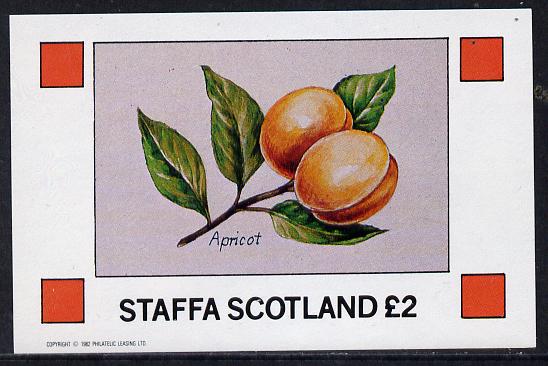 Staffa 1982 Fruits (Apricot) imperf deluxe sheet (£2 value) unmounted mint, stamps on fruit
