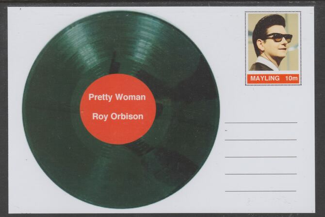 Mayling (Fantasy) Greatest Hits - Roy Orbison - Pretty Woman - glossy postal stationery card unused and fine, stamps on personalities, stamps on music, stamps on pops, stamps on rock, stamps on 