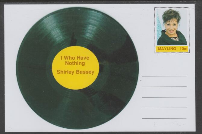 Mayling (Fantasy) Greatest Hits - Shirley Bassey - I Who Have Nothing - glossy postal stationery card unused and fine, stamps on , stamps on  stamps on personalities, stamps on  stamps on music, stamps on  stamps on pops, stamps on  stamps on rock, stamps on  stamps on 