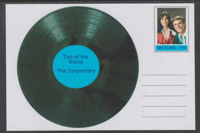 Mayling (Fantasy) Greatest Hits - The Carpenters - Top of the World - glossy postal stationery card unused and fine, stamps on personalities, stamps on music, stamps on pops, stamps on rock, stamps on 