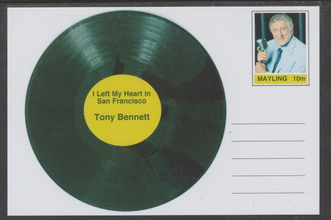 Mayling (Fantasy) Greatest Hits - Tony Bennett - I Left My Heart in San Francisco - glossy postal stationery card unused and fine, stamps on personalities, stamps on music, stamps on pops, stamps on rock, stamps on 