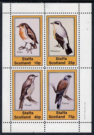 Staffa 1981 Birds #04 (Robin, Wheatear, Thrush & Kestrel) perf  set of 4 values (10p to 75p) unmounted mint, stamps on birds   birds of prey    robin     wheatear     thrush      kestrel