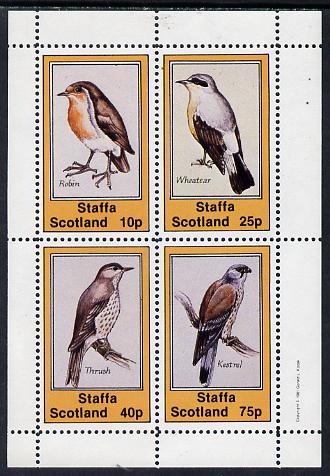 Staffa 1981 Birds #04 (Robin, Wheatear, Thrush & Kestrel) perf  set of 4 values (10p to 75p) unmounted mint, stamps on , stamps on  stamps on birds   birds of prey    robin     wheatear     thrush      kestrel