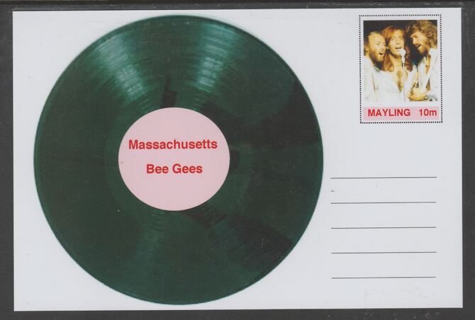 Mayling (Fantasy) Greatest Hits- Bee Gees - Massachusetts - glossy postal stationery card unused and fine, stamps on personalities, stamps on music, stamps on pops, stamps on 