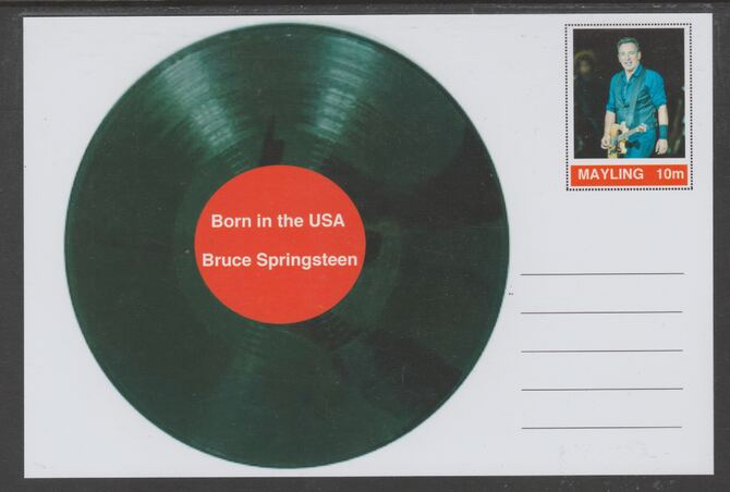 Mayling (Fantasy) Greatest Hits - Bruce Springsteen - Born in The USA - glossy postal stationery card unused and fine, stamps on personalities, stamps on music, stamps on pops, stamps on 