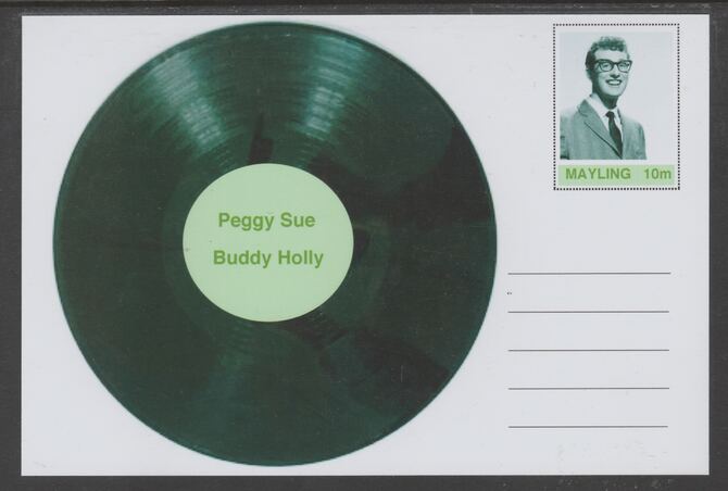 Mayling (Fantasy) Greatest Hits - Buddy Holly - Peggy Sue - glossy postal stationery card unused and fine, stamps on personalities, stamps on music, stamps on pops, stamps on 