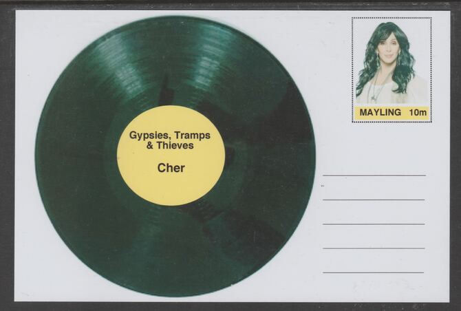 Mayling (Fantasy) Greatest Hits - Cher - Gypsies, Tramps & Thieves - glossy postal stationery card unused and fine, stamps on personalities, stamps on music, stamps on pops, stamps on 