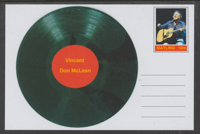 Mayling (Fantasy) Greatest Hits - Don McLean - Vincent - glossy postal stationery card unused and fine, stamps on , stamps on  stamps on personalities, stamps on  stamps on music, stamps on  stamps on pops, stamps on  stamps on 