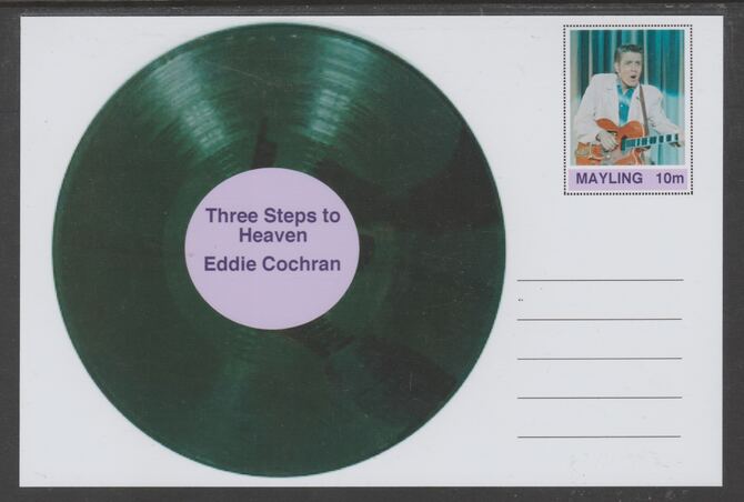 Mayling (Fantasy) Greatest Hits - Eddie Cochran - Three Steps to Heaven - glossy postal stationery card unused and fine, stamps on personalities, stamps on music, stamps on pops, stamps on 