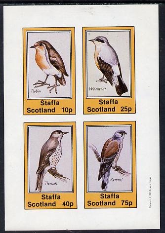 Staffa 1981 Birds #04 (Robin, Wheatear, Thrush & Kestrel) imperf  set of 4 values (10p to 75p) unmounted mint, stamps on birds   birds of prey    robin     wheatear     thrush      kestrel