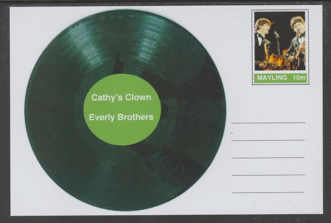 Mayling (Fantasy) Greatest Hits - Everly Brothers - Cathy's Clown - glossy postal stationery card unused and fine, stamps on personalities, stamps on music, stamps on pops, stamps on 