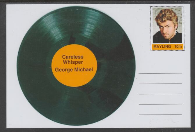 Mayling (Fantasy) Greatest Hits - George Michael - Careless Whispers - glossy postal stationery card unused and fine, stamps on personalities, stamps on music, stamps on pops, stamps on 