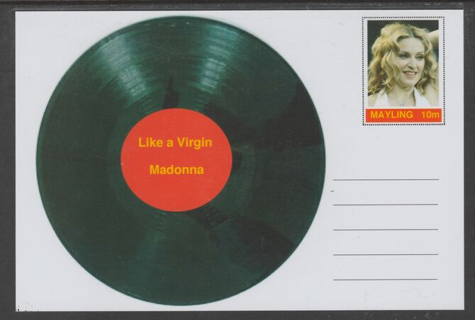 Mayling (Fantasy) Greatest Hits - Madonna - Like a Virgin - glossy postal stationery card unused and fine, stamps on personalities, stamps on music, stamps on pops, stamps on 
