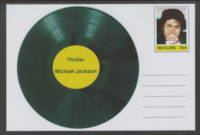 Mayling (Fantasy) Greatest Hits - Michael Jackson - Thriller - glossy postal stationery card unused and fine, stamps on personalities, stamps on music, stamps on pops, stamps on 