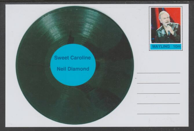 Mayling (Fantasy) Greatest Hits - Neil Diamond - Sweet Caroline - glossy postal stationery card unused and fine, stamps on , stamps on  stamps on personalities, stamps on  stamps on music, stamps on  stamps on pops, stamps on  stamps on 