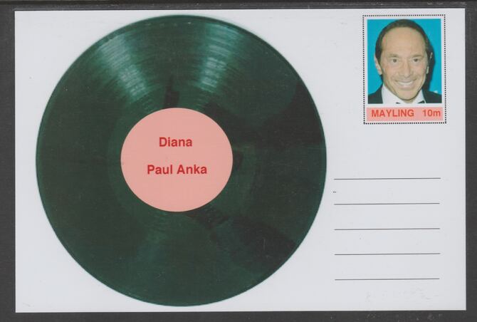 Mayling (Fantasy) Greatest Hits - Paul Anka - Diana - glossy postal stationery card unused and fine, stamps on , stamps on  stamps on personalities, stamps on  stamps on music, stamps on  stamps on pops, stamps on  stamps on 
